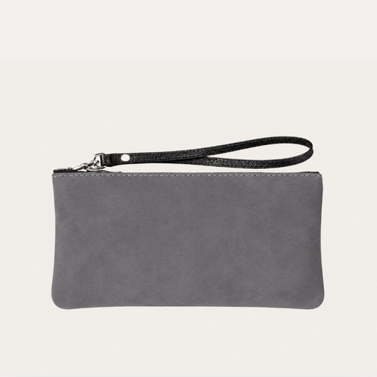 Pauly Phone Pouch | Grey Nubuck with Wristlet Attachment