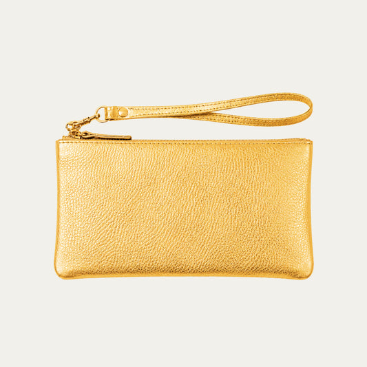 Pauly Phone Pouch with Strap Attachment | Gold Metallic + Gold Hardware