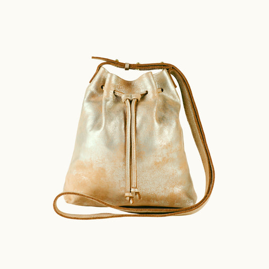 Mini Crossbody Tote | Blush Metallic Leather + Gold Hardware