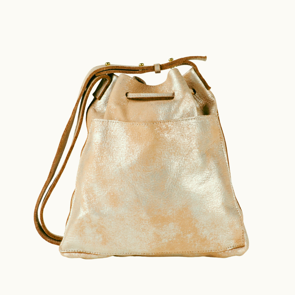 Mini Crossbody Tote | Blush Metallic Leather + Gold Hardware