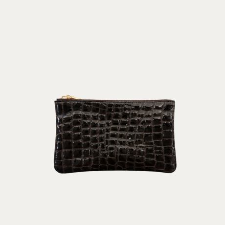 Pauly Pouch Organizer | Brown Croc Patent Leather + Gold Hardware - PaulyJen