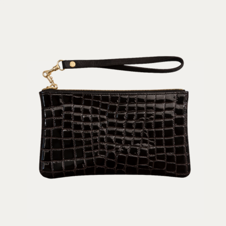 Pauly Phone Pouch with Strap| Brown Croc Patent + Gold Hardware - PaulyJen