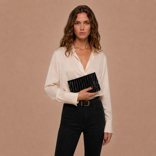 Multi-Functional Belt Bag | Black Croc Print Patent Leather | PaulyJen