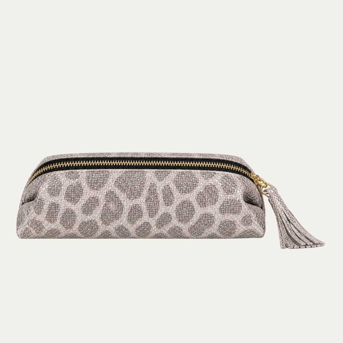 Large Cosmetic Brush Bag | Italian Leather Pouch | Taupe Cheetah