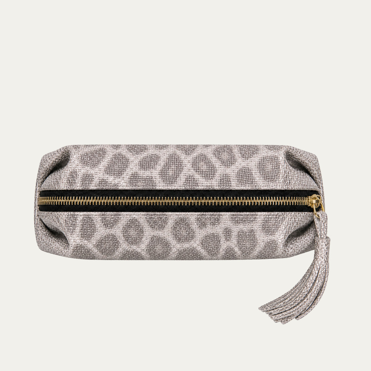 Large Cosmetic Brush Bag | Italian Leather Pouch | Taupe Cheetah