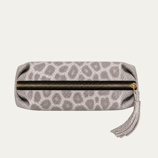 Large Cosmetic Brush Bag | Italian Leather Pouch | Taupe Cheetah
