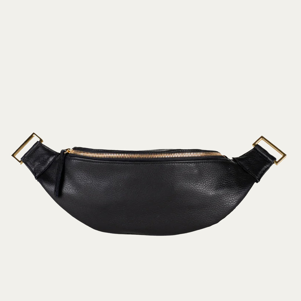 Crossbody and Fanny Pack Bag | Black Leather + Gold Hardware