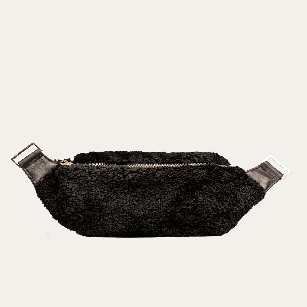 Genuine Shearling Fanny Pack + Crossbody Bag | Black + Silver Hardware - PaulyJen