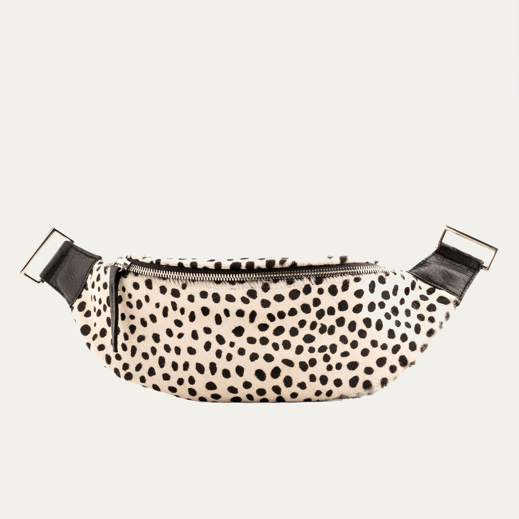 Black and White Cheetah Leather Crossbody and Fanny Pack