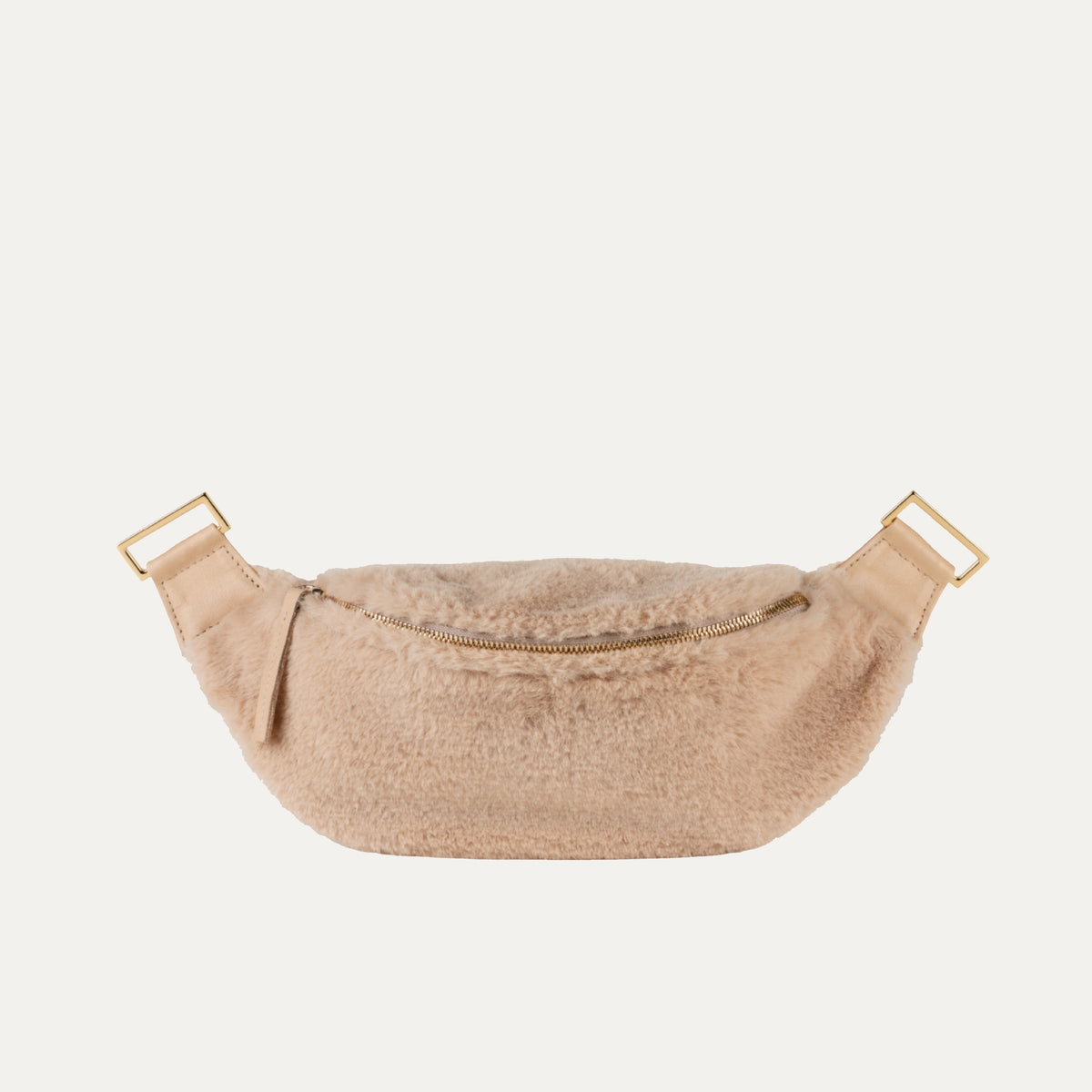 Tan Shearling & Cognac Leather with Gold Zipper Crossbody/Fanny Pack - PaulyJen