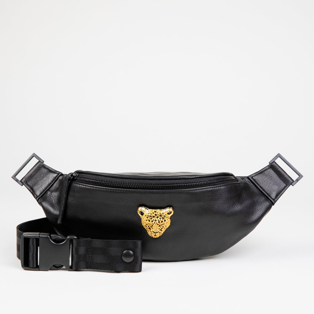 Black with Gold Cheetah Medallion /Leather Crossbody and Fanny Pack - PaulyJen