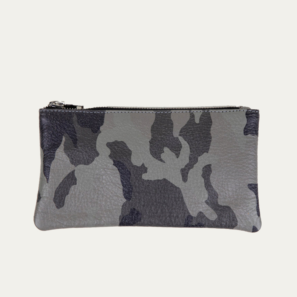 Pauly Phone Pouch | Grey Camo + Silver Hardware