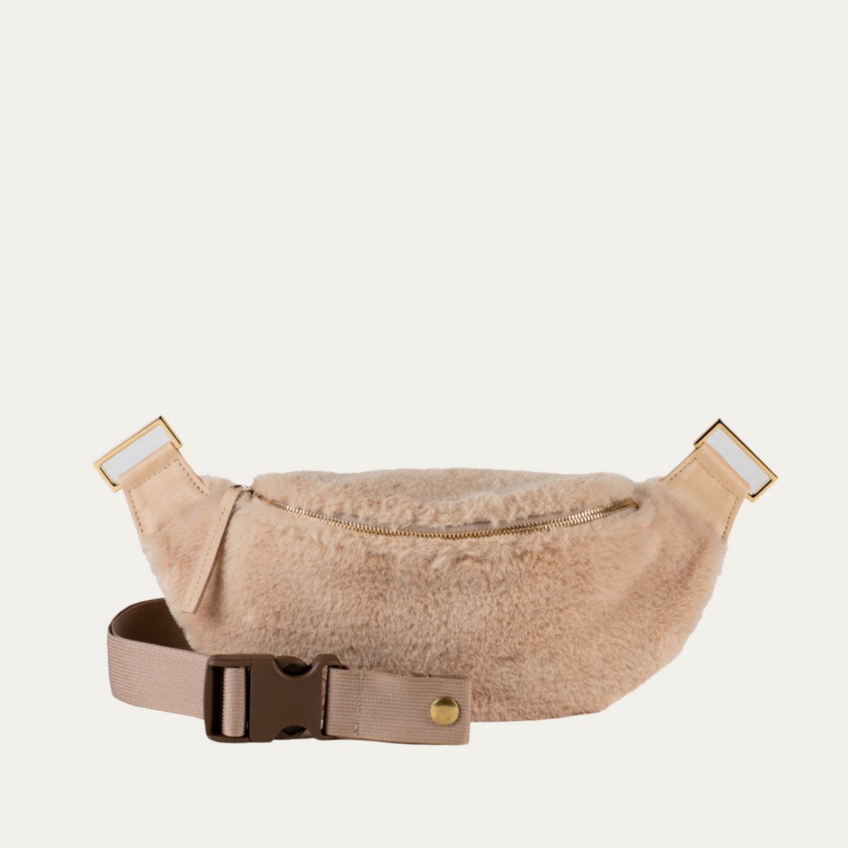 Tan Shearling & Cognac Leather with Gold Zipper Crossbody/Fanny Pack - PaulyJen