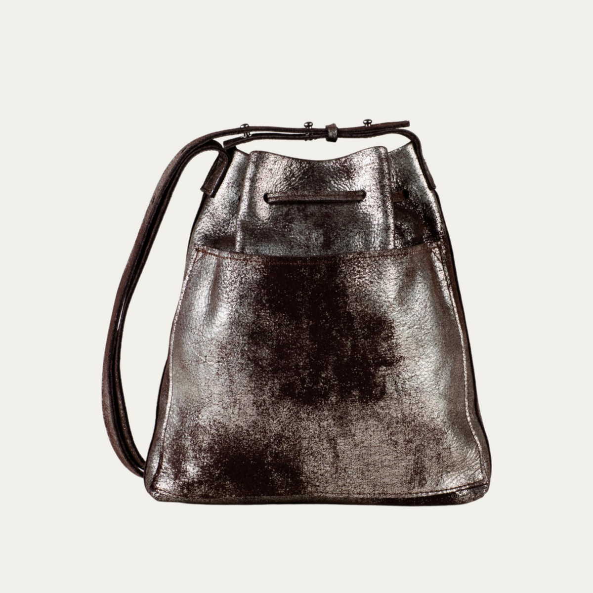 Brown Metallic Leather with Silver Hardware/Mini Crossbody Tote - PaulyJen