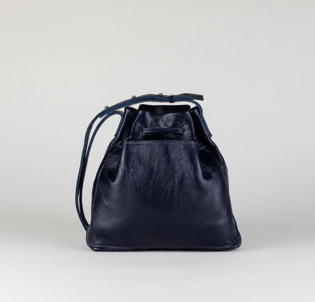 Mini Crossbody Tote | Navy Leather + Gold Hardware - PaulyJen