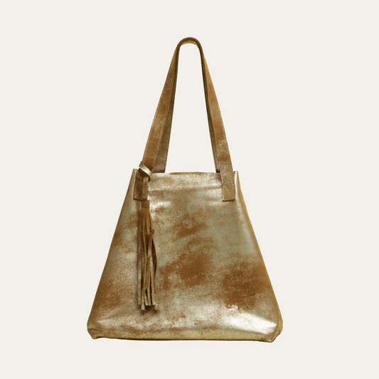 Light Brown Metallic Leather/New York Tote Bag - PaulyJen