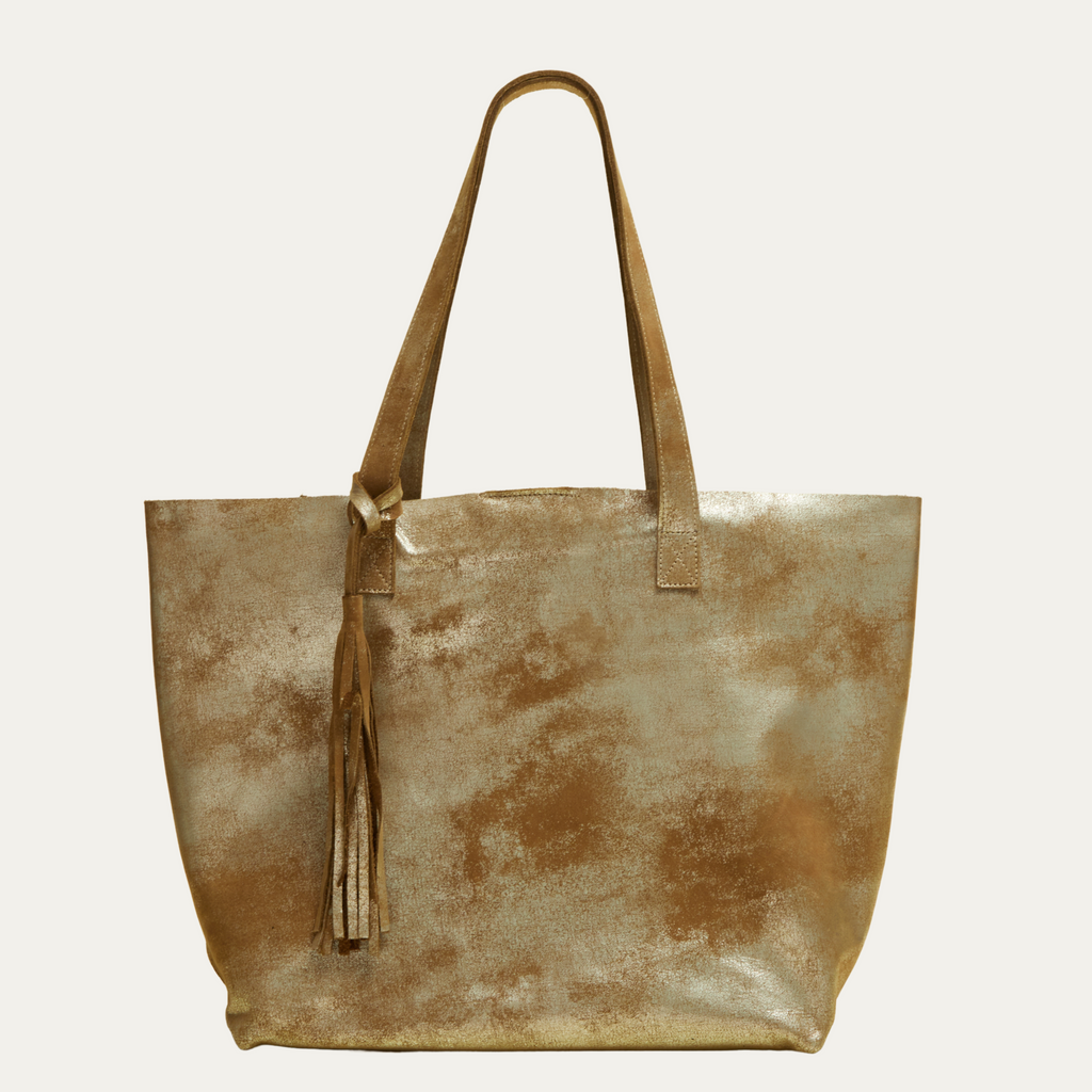 Light Brown Metallic Leather/New York Tote Bag - PaulyJen