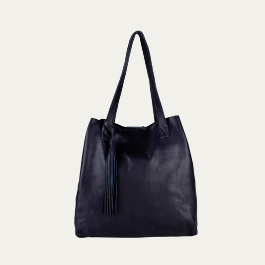 Navy Leather/Los Angeles Tote Bag - PaulyJen