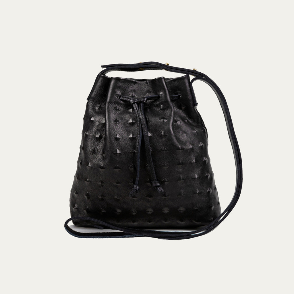 Mini Crossbody Tote |Black Embossed Leather + Gold Hardware  "The Cher" 