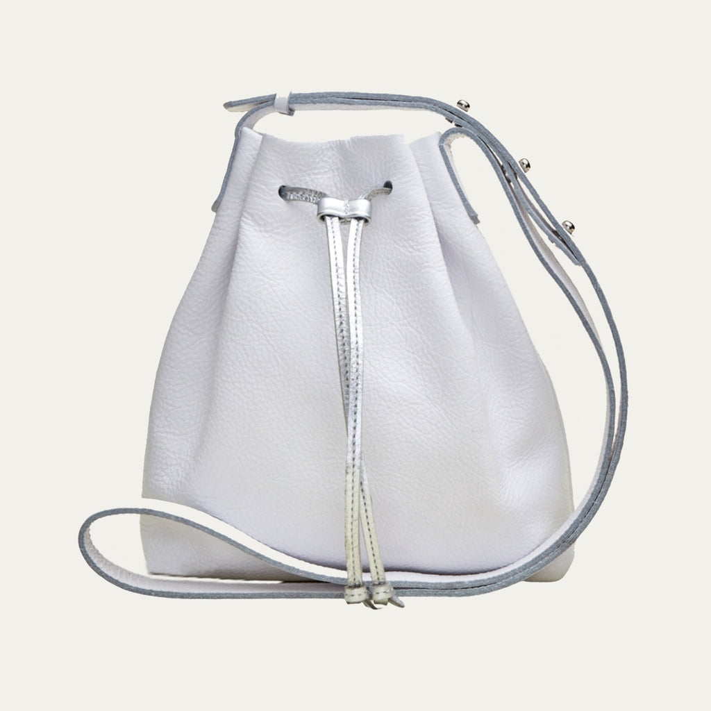 White Leather with Silver Hardware and Closure Mini Crossbody Tote - PaulyJen