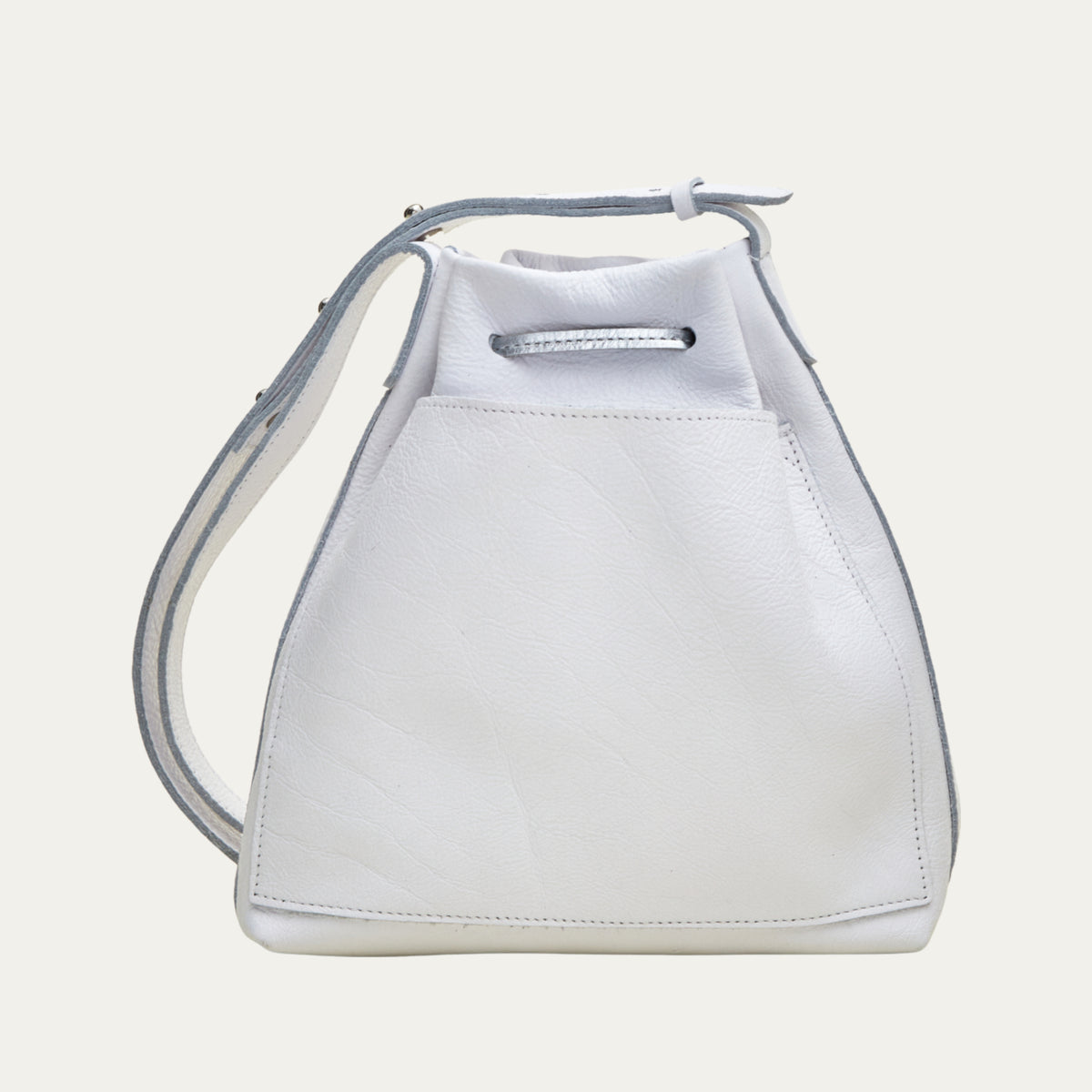 White Leather with Silver Hardware and Closure Mini Crossbody Tote - PaulyJen