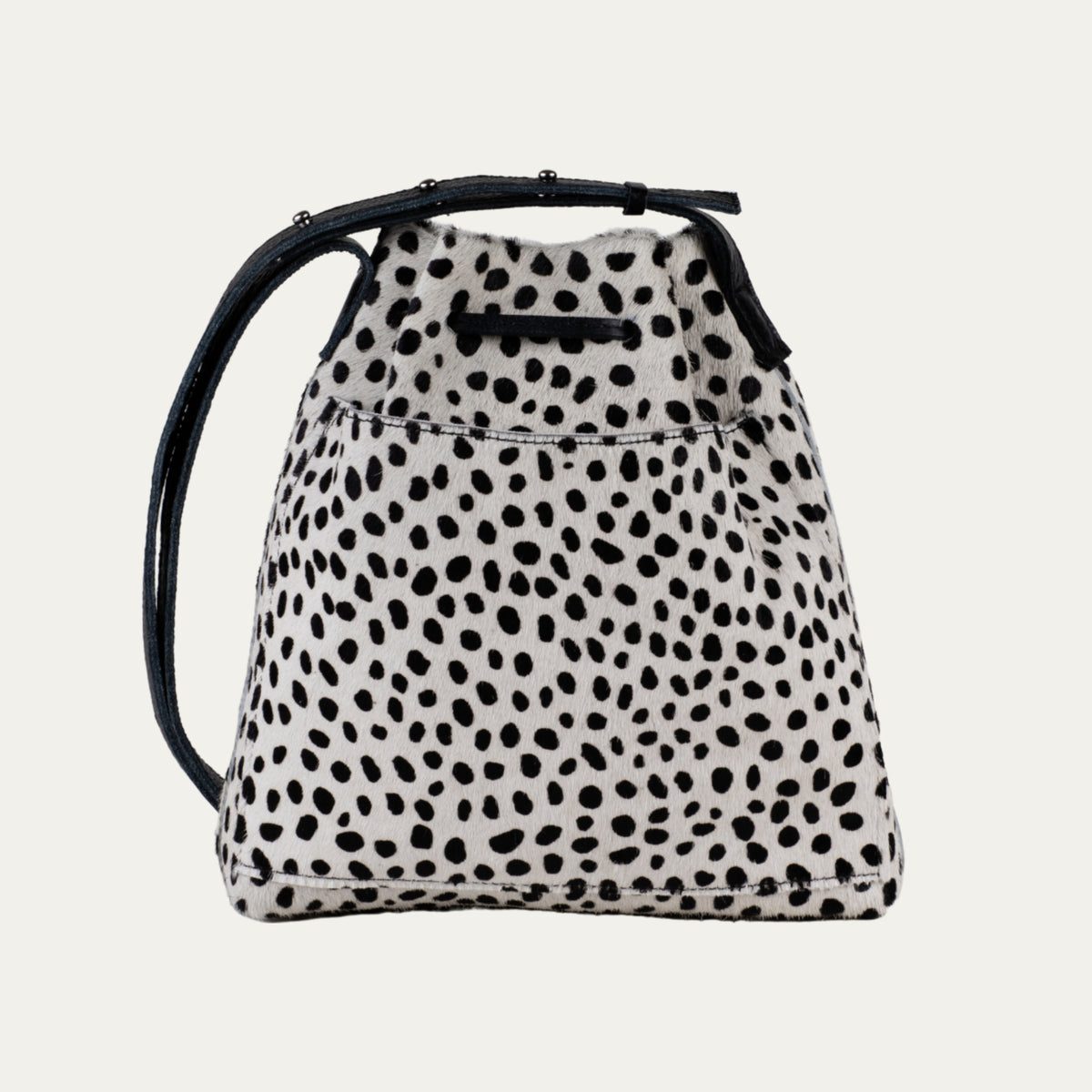 Black and White Cheetah Leather with Silver Hardware Mini Crossbody Tote - PaulyJen