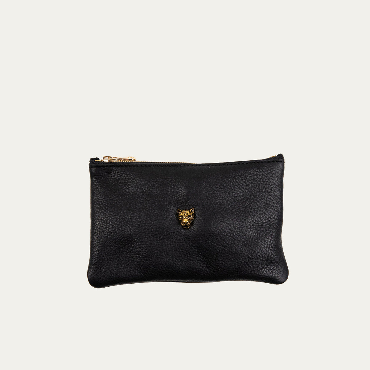 Black Leather Gold Cheetah Medallion/Pauly Pouch Organizer - PaulyJen