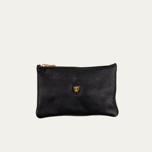 Black Leather Gold Cheetah Medallion/Pauly Pouch Organizer - PaulyJen