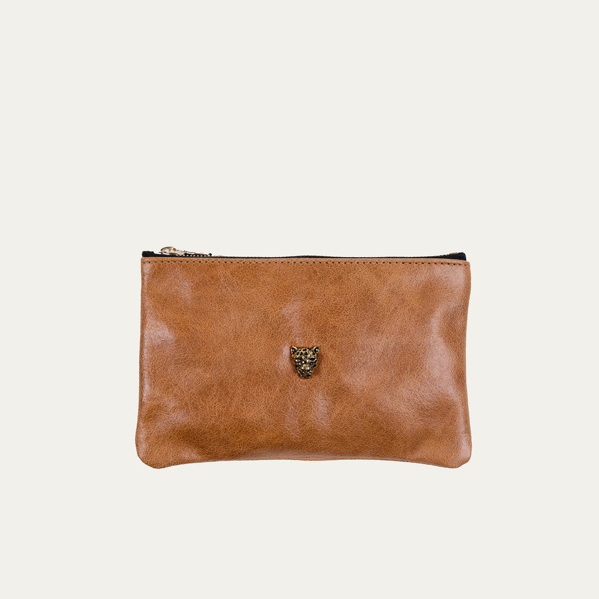 Cognac Leather/Gold Cheetah Medallion/Pauly Pouch Organizer - PaulyJen