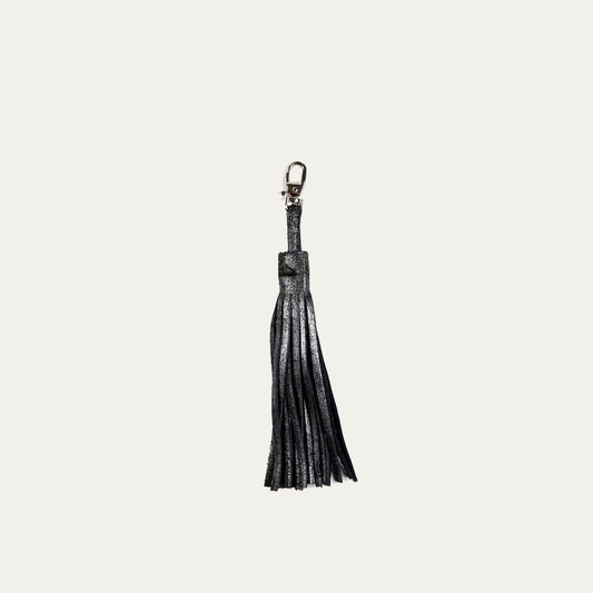 Fringe Tassle | Black Metallic + Silver Hardware